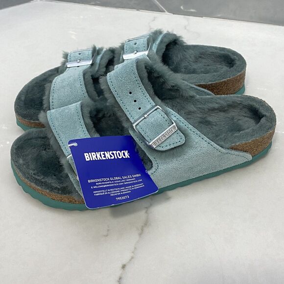 BIRKENSTOCK ARIZONA Sz 5 SHEARLING SANDAL SUEDE LEATHER GREEN BERYL Size 36 - Picture 3 of 6